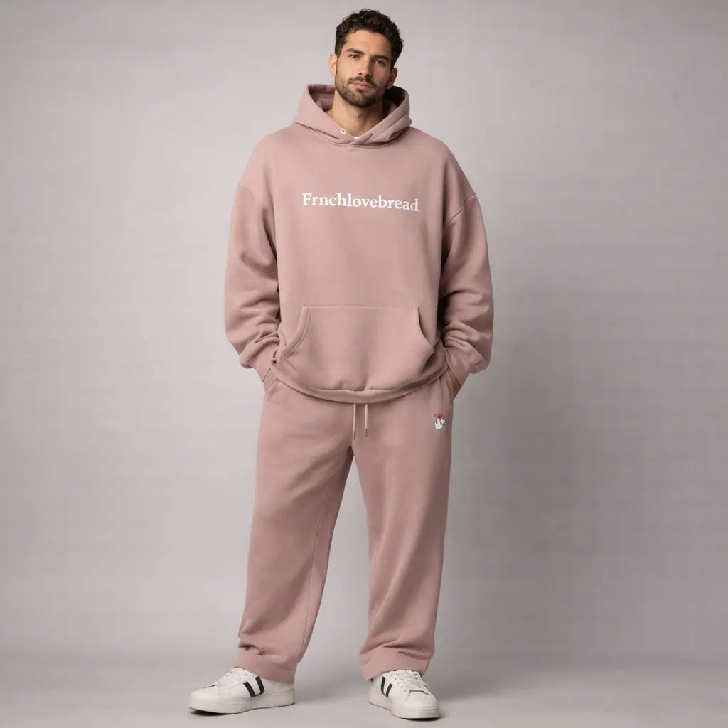 Ensemble hoodie et pantalon oversize unisexe Frnchlovebread – Beige Rosé Frnchlovebread