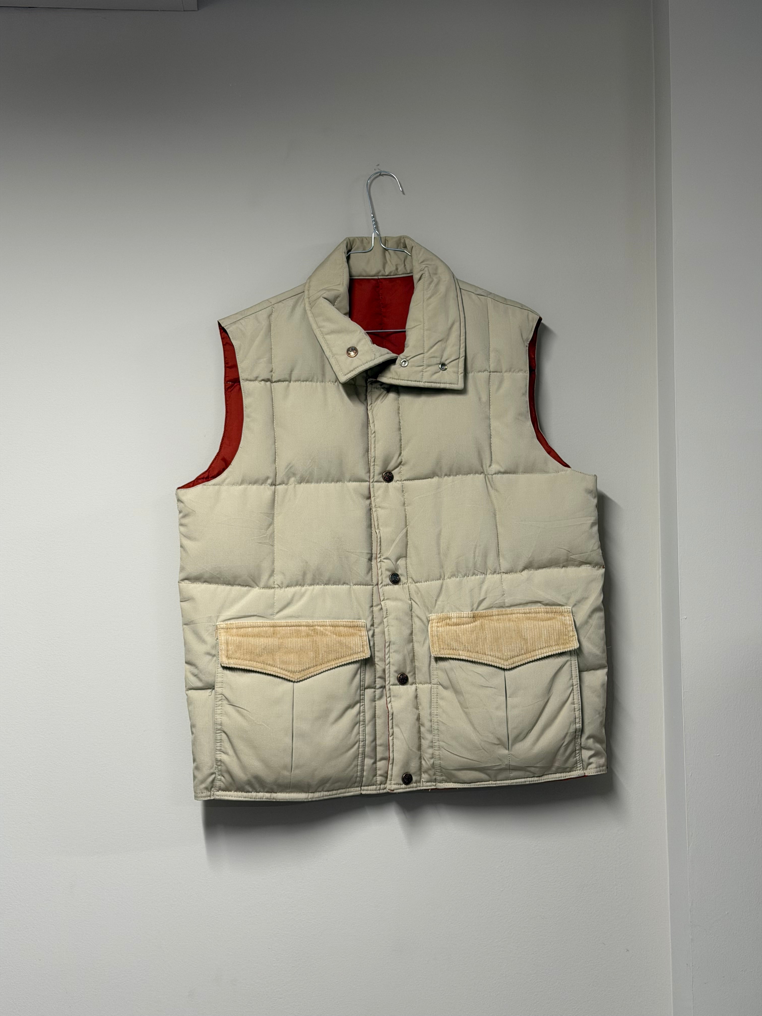Gilet Puffer Vintage Beige & Velours Côtelé — Doublure Rust Contrastée Frnchlovebread