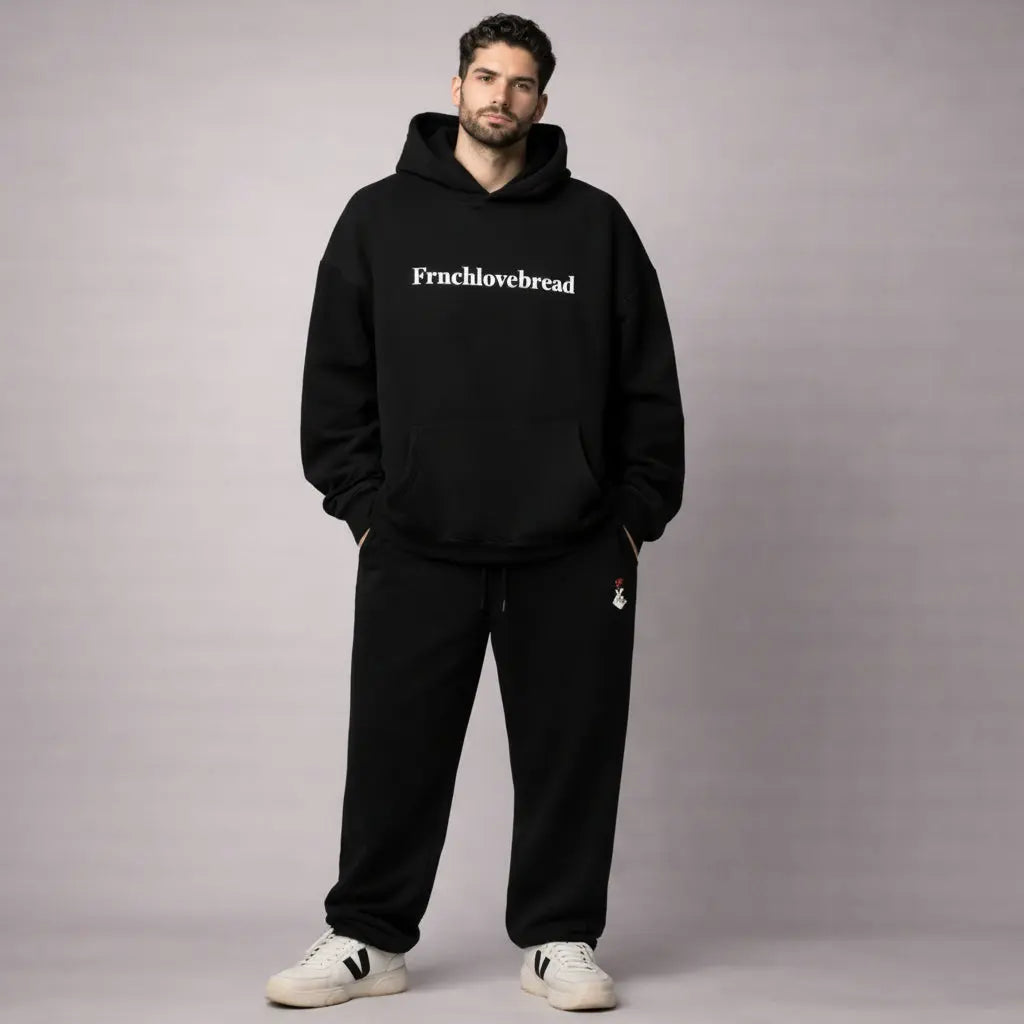 Ensemble hoodie et pantalon oversize unisexe Frnchlovebread – Noir Frnchlovebread